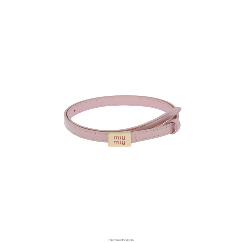 IE Miu MiuAccessories Leather Belt With Logo Alabaster Pink XJN62J1184