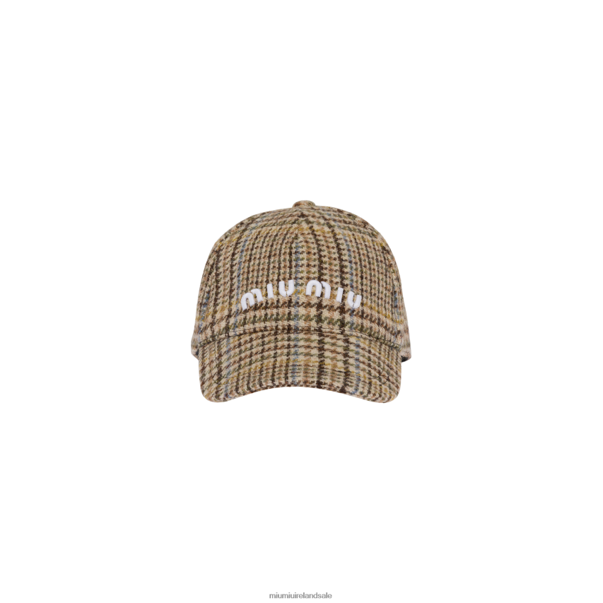 IE Miu MiuAccessories Plaid Shetland Wool Baseball Cap Cocoa Brown XJN62J1190