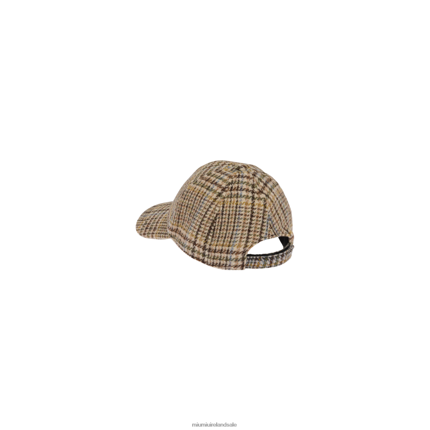 IE Miu MiuAccessories Plaid Shetland Wool Baseball Cap Cocoa Brown XJN62J1190