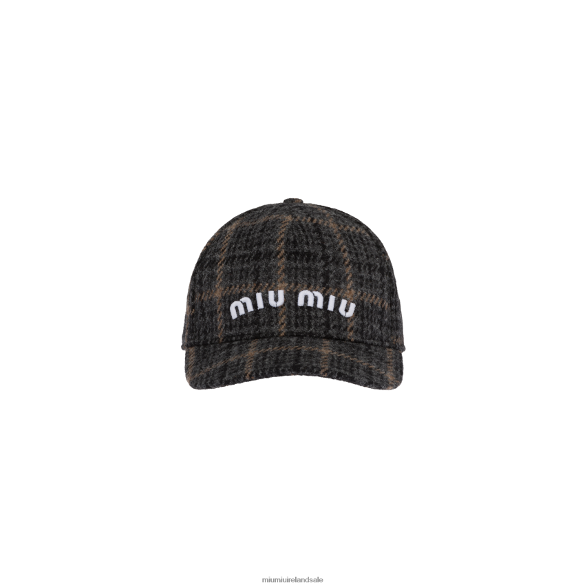 IE Miu MiuAccessories Plaid Shetland Wool Baseball Cap Ebony XJN62J1191