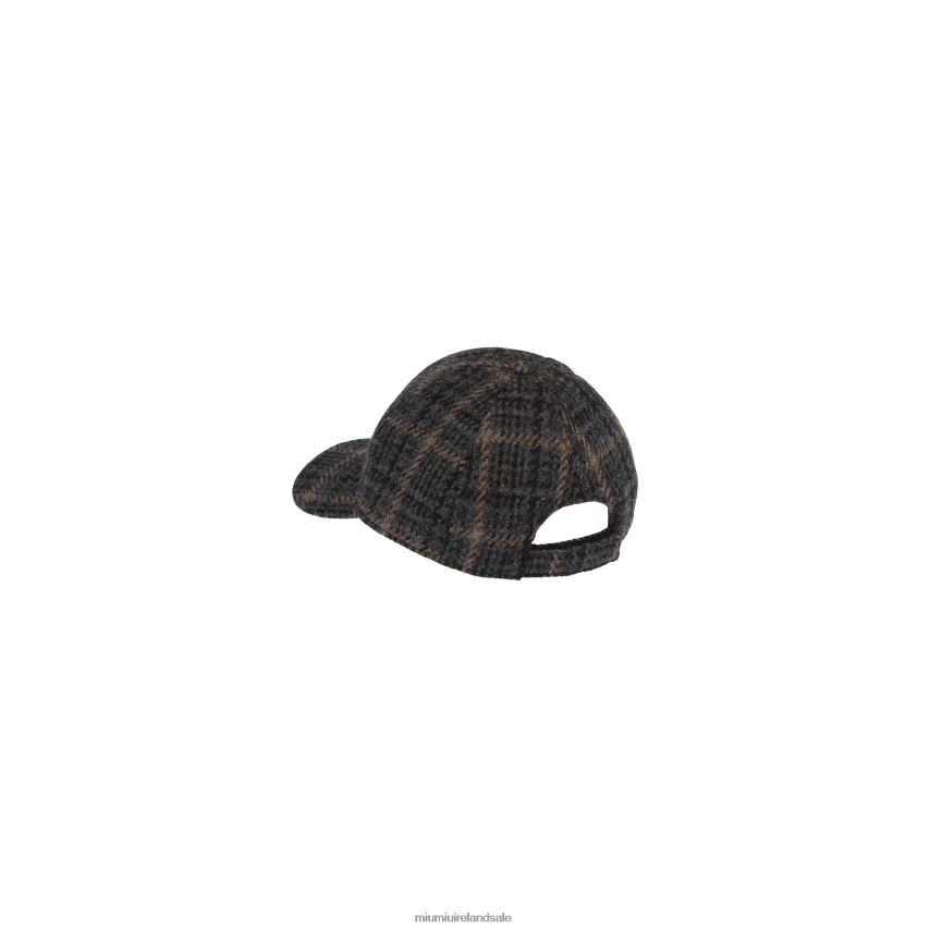 IE Miu MiuAccessories Plaid Shetland Wool Baseball Cap Ebony XJN62J1191