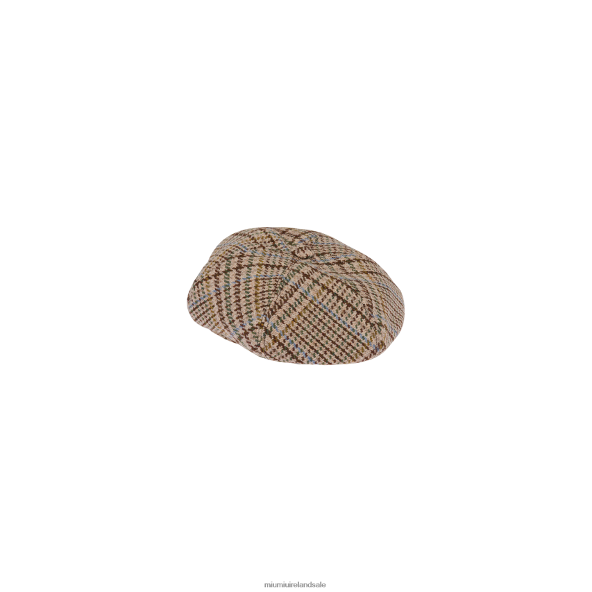 IE Miu MiuAccessories Plaid Shetland Wool Beret Cocoa Brown XJN62J1192