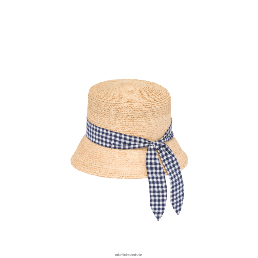 IE Miu MiuAccessories Raffia Bucket Hat Beige/Blue XJN62J1214