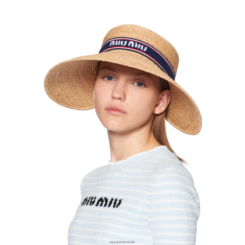 IE Miu MiuAccessories Raffia Visor Beige/Blue XJN62J1216