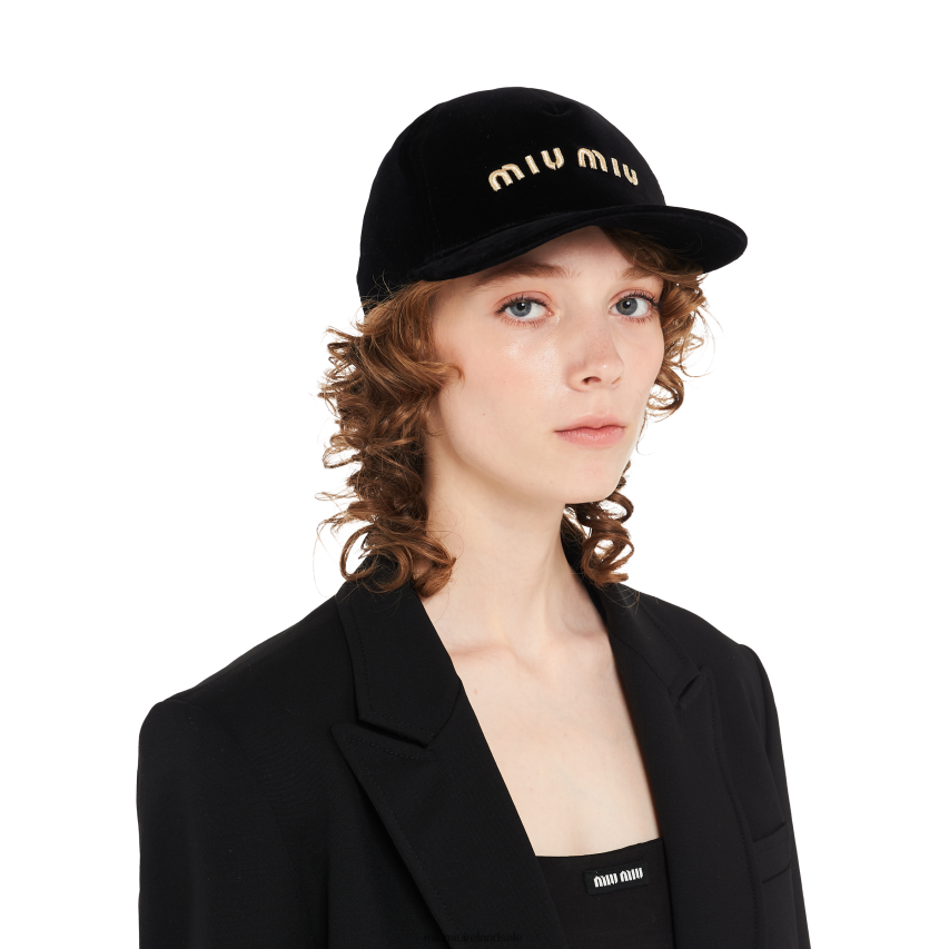 IE Miu MiuAccessories Velvet Baseball Cap Black/Platinum XJN62J1212
