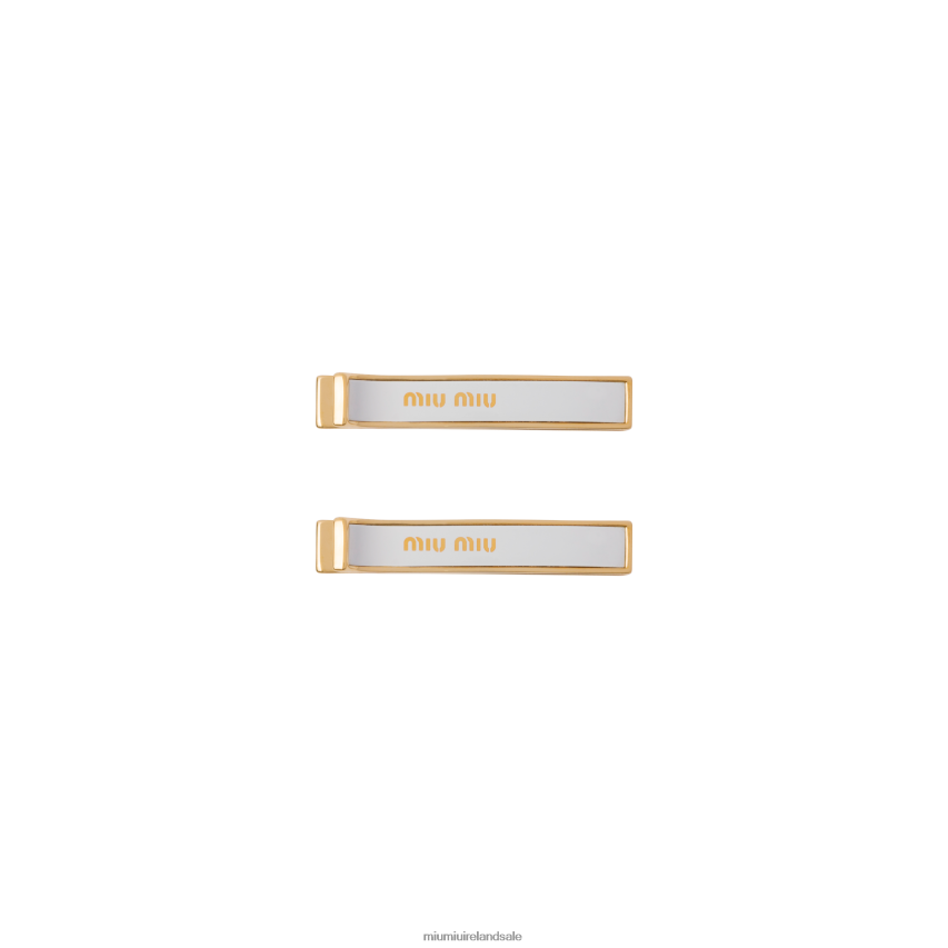 IE Miu MiuAccessories Enameled Metal Hair Clips White XJN62J1131