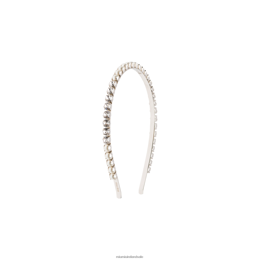 IE Miu MiuAccessories Headband With Crystals Cream/Cristal XJN62J1171
