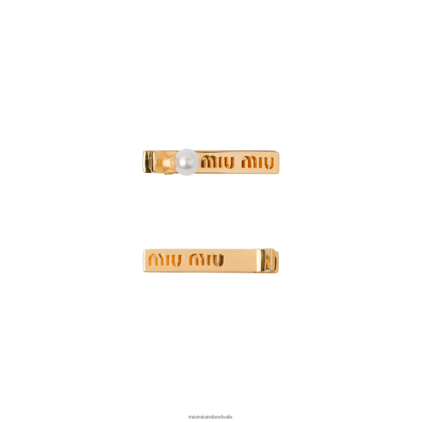 IE Miu MiuAccessories Logo Hair Clips Gold/Cream XJN62J1158
