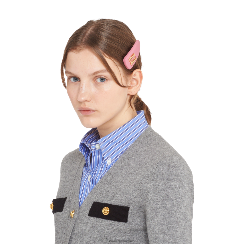 IE Miu MiuAccessories Nappa Leather Hair Clip Begonia Pink XJN62J1146