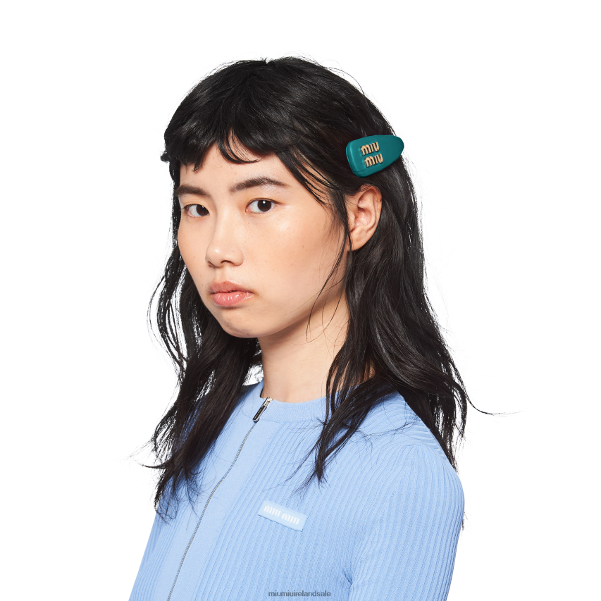 IE Miu MiuAccessories Nappa Leather Hair Clip Peacock Blue XJN62J1148