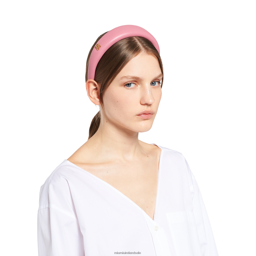 IE Miu MiuAccessories Nappa Leather Headband Begonia Pink XJN62J1149