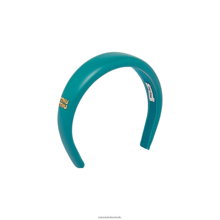 IE Miu MiuAccessories Nappa Leather Headband Peacock Blue XJN62J1145