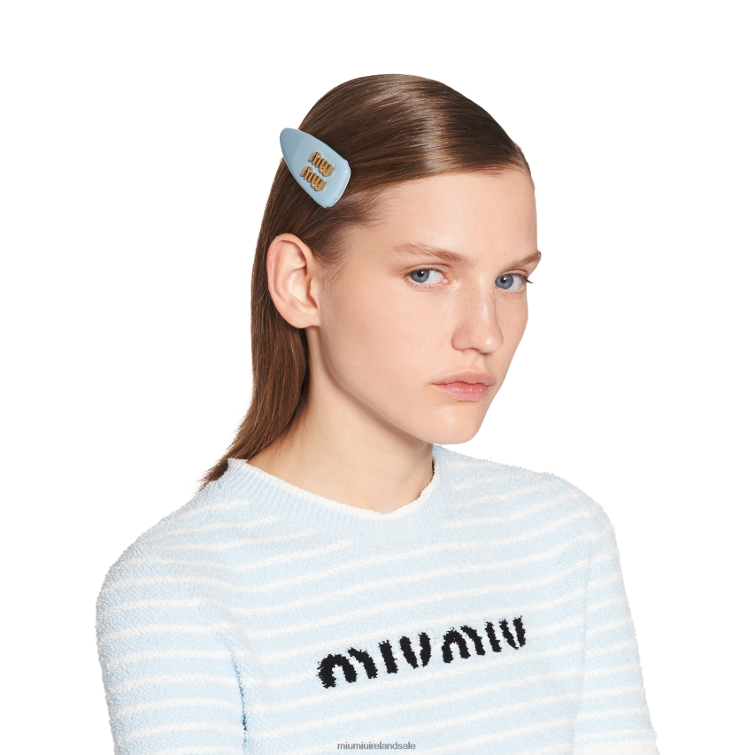 IE Miu MiuAccessories Patent Leather Hair Clip Astral Blue XJN62J1137