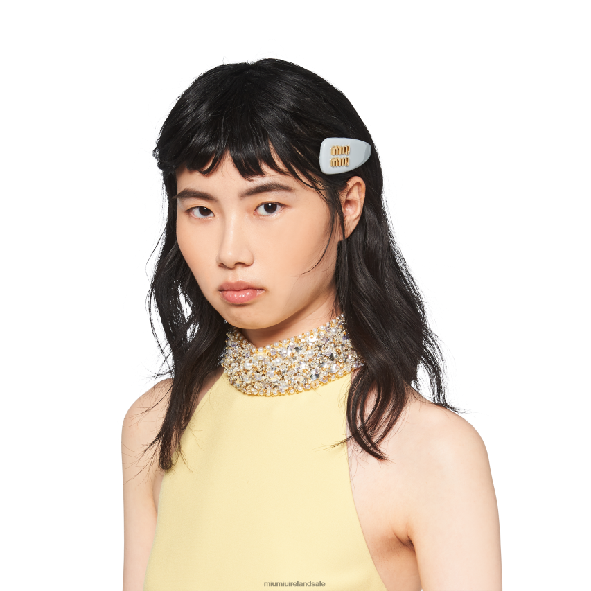 IE Miu MiuAccessories Patent Leather Hair Clip Cornflower XJN62J1136