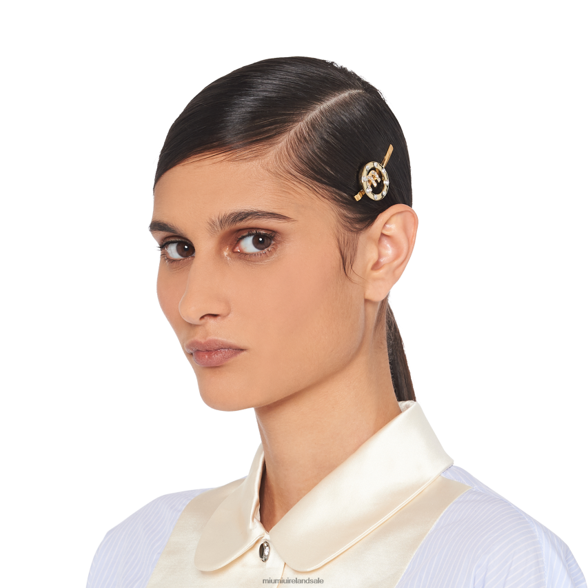 IE Miu MiuAccessories Plexiglas And Metal Hair Clip Gold/Crystal XJN62J1160