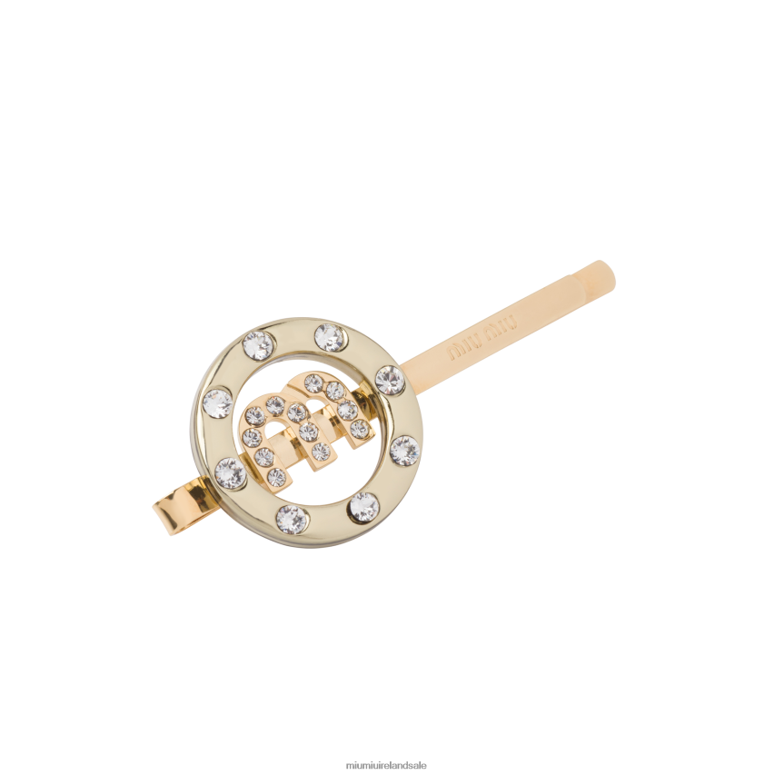 IE Miu MiuAccessories Plexiglas And Metal Hair Clip Gold/Crystal XJN62J1160