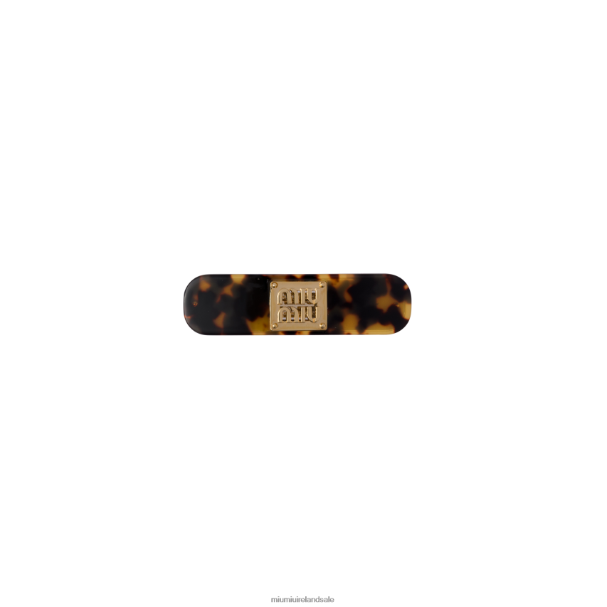 IE Miu MiuAccessories Plexiglas And Metal Hair Clip Tortoiseshell/Gold XJN62J1175