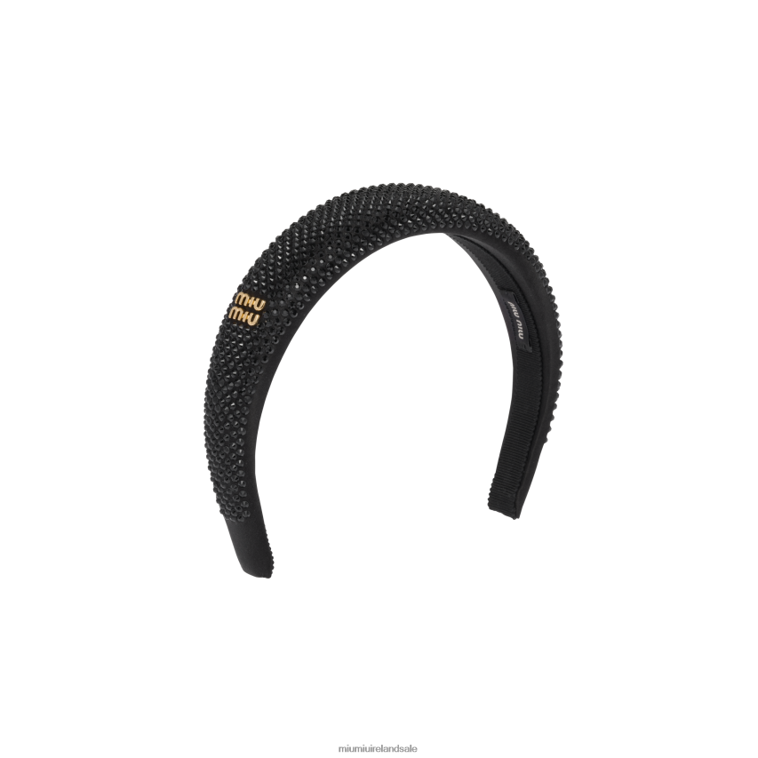 IE Miu MiuAccessories Satin Headband With Crystals Black XJN62J1156