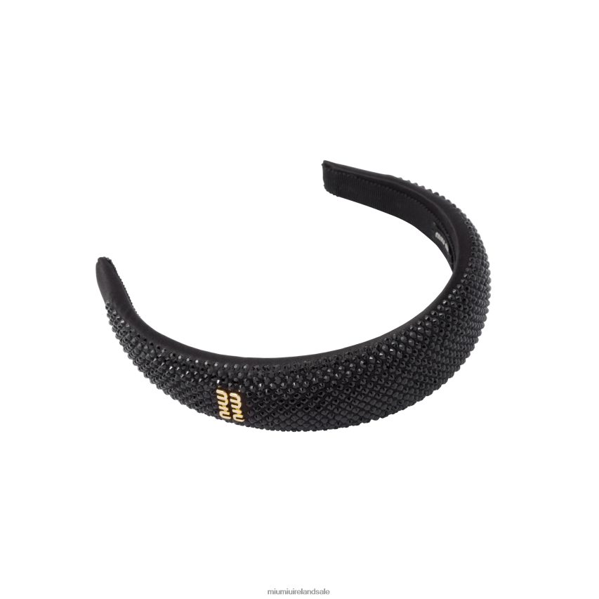 IE Miu MiuAccessories Satin Headband With Crystals Black XJN62J1156