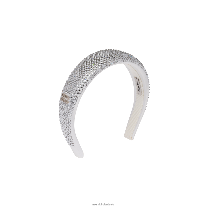 IE Miu MiuAccessories Satin Headband With Crystals White XJN62J1155