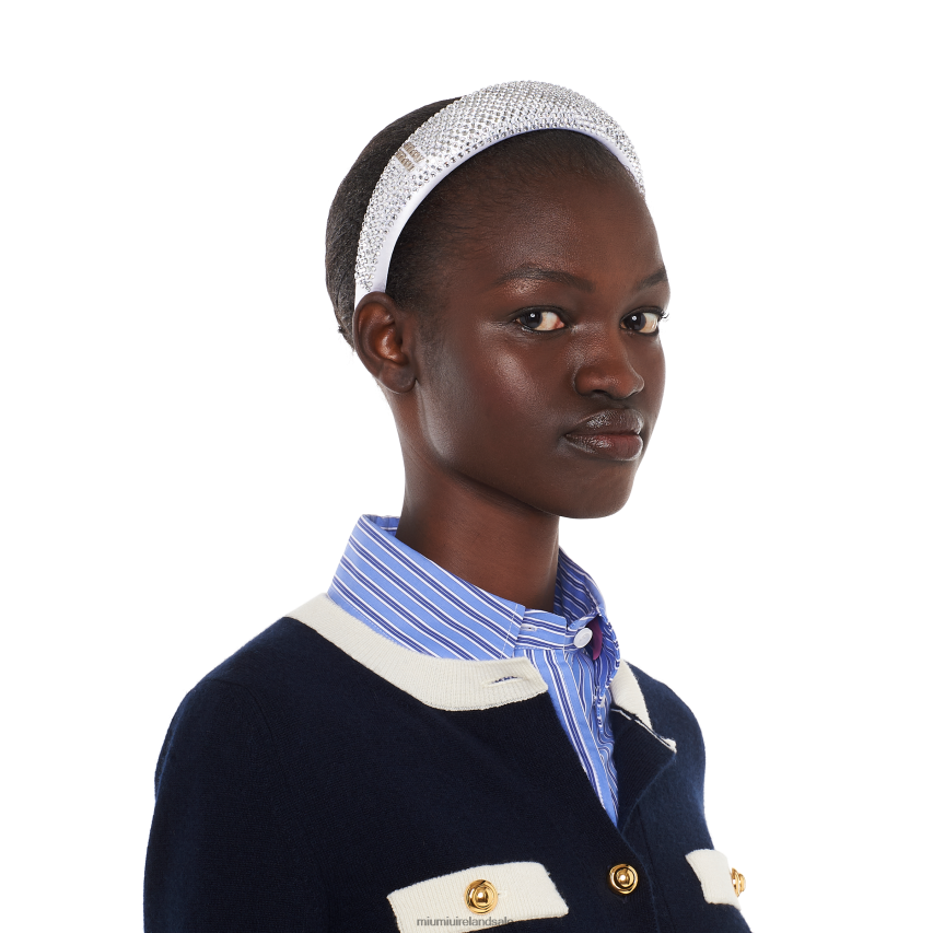 IE Miu MiuAccessories Satin Headband With Crystals White XJN62J1155