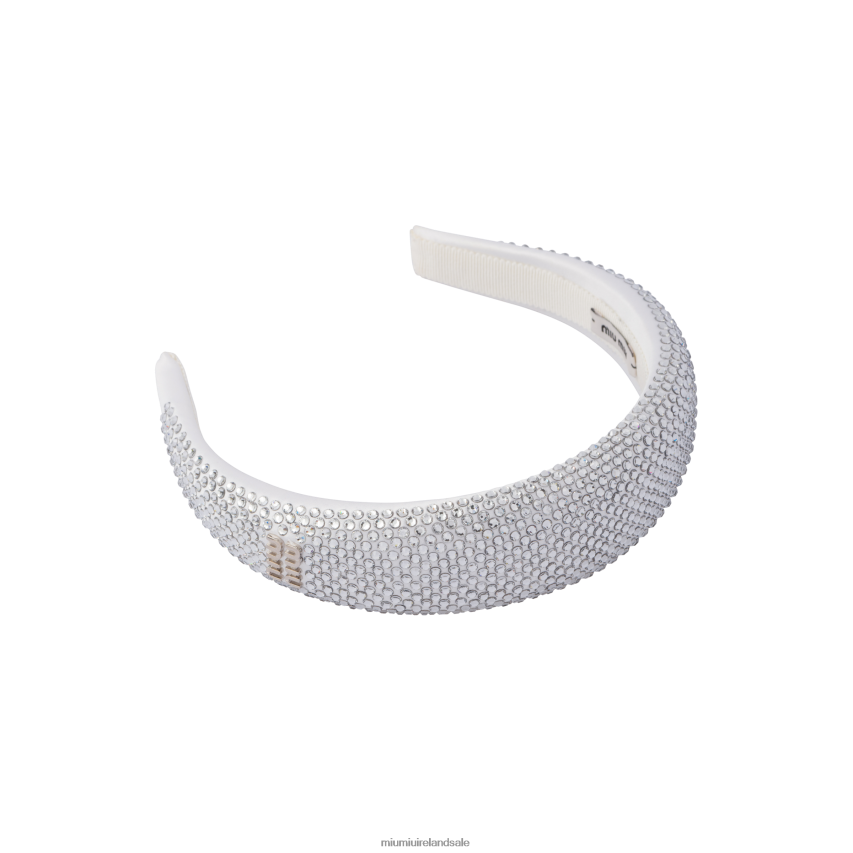 IE Miu MiuAccessories Satin Headband With Crystals White XJN62J1155