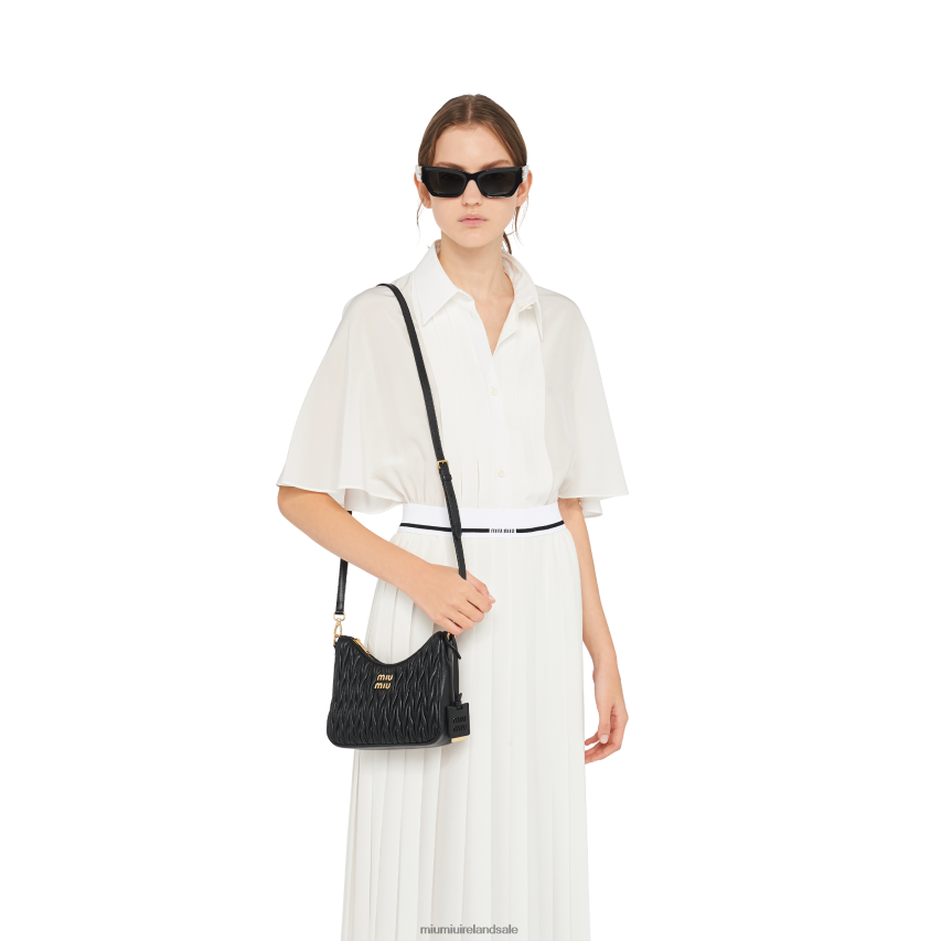 IE Miu MiuCollection Matelasse Nappa Leather Shoulder Bag Black XJN62J60