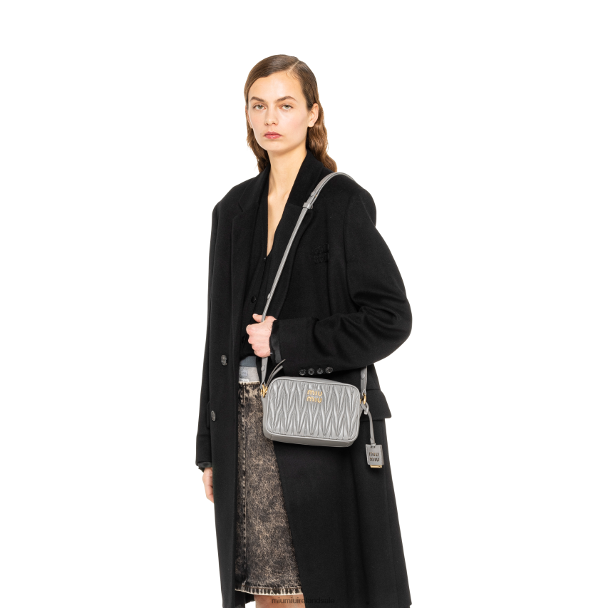 IE Miu MiuCollection Matelasse Nappa Leather Shoulder Bag Marble Gray XJN62J72