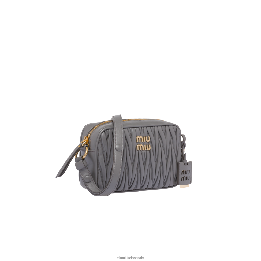 IE Miu MiuCollection Matelasse Nappa Leather Shoulder Bag Marble Gray XJN62J72