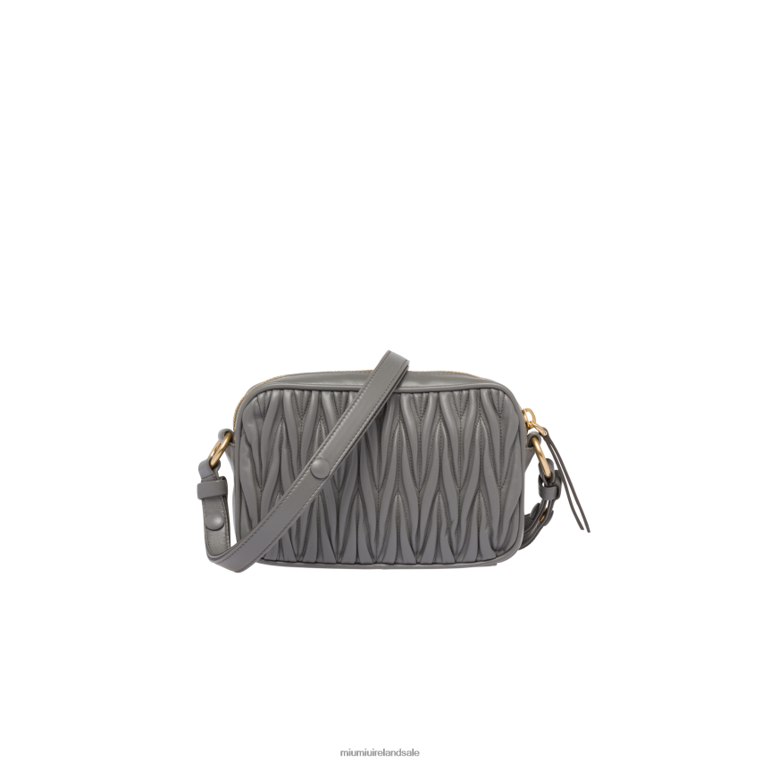 IE Miu MiuCollection Matelasse Nappa Leather Shoulder Bag Marble Gray XJN62J72
