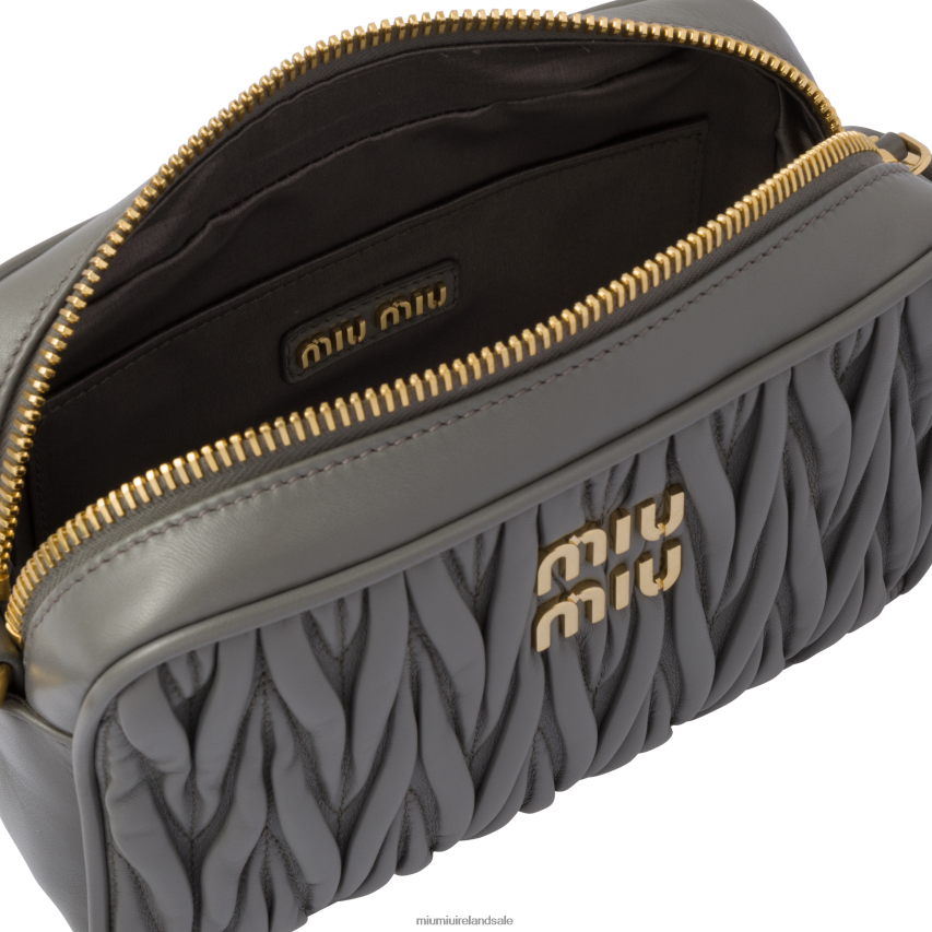 IE Miu MiuCollection Matelasse Nappa Leather Shoulder Bag Marble Gray XJN62J72