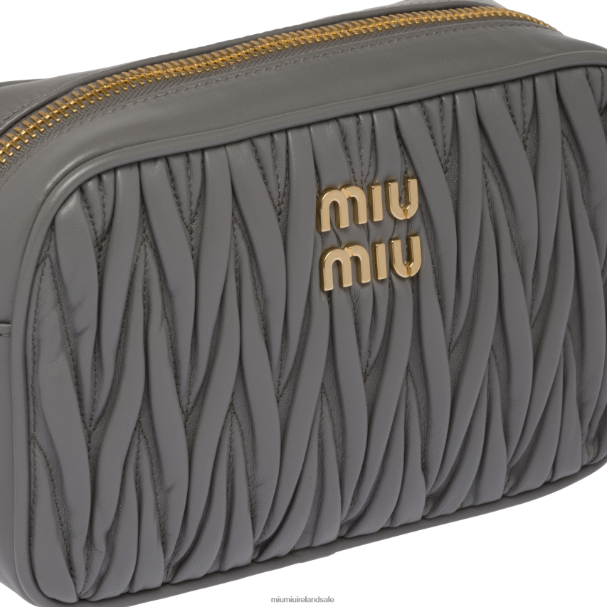 IE Miu MiuCollection Matelasse Nappa Leather Shoulder Bag Marble Gray XJN62J72