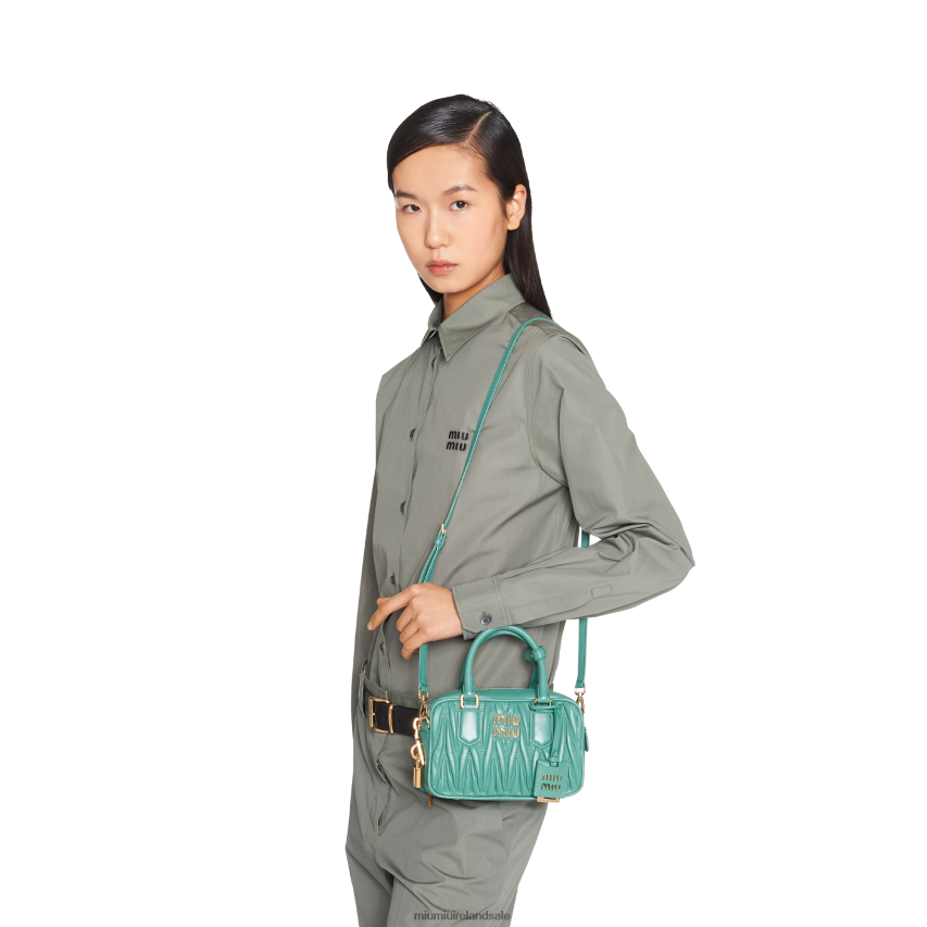 IE Miu MiuCollection Matelasse Nappa Leather Top-handle Bag Sage Green XJN62J44