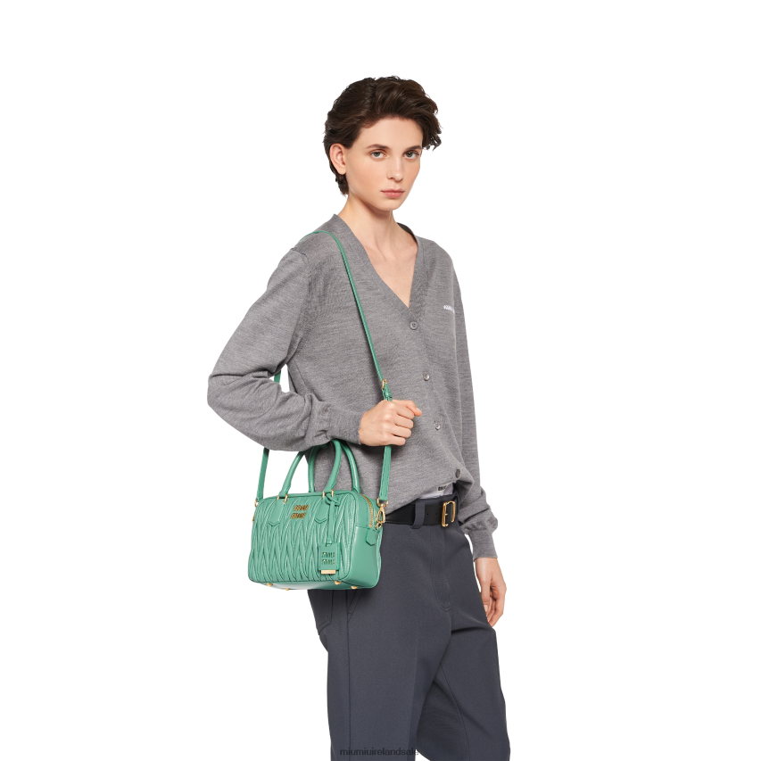 IE Miu MiuCollection Matelasse Nappa Leather Top-handle Bag Sage Green XJN62J68