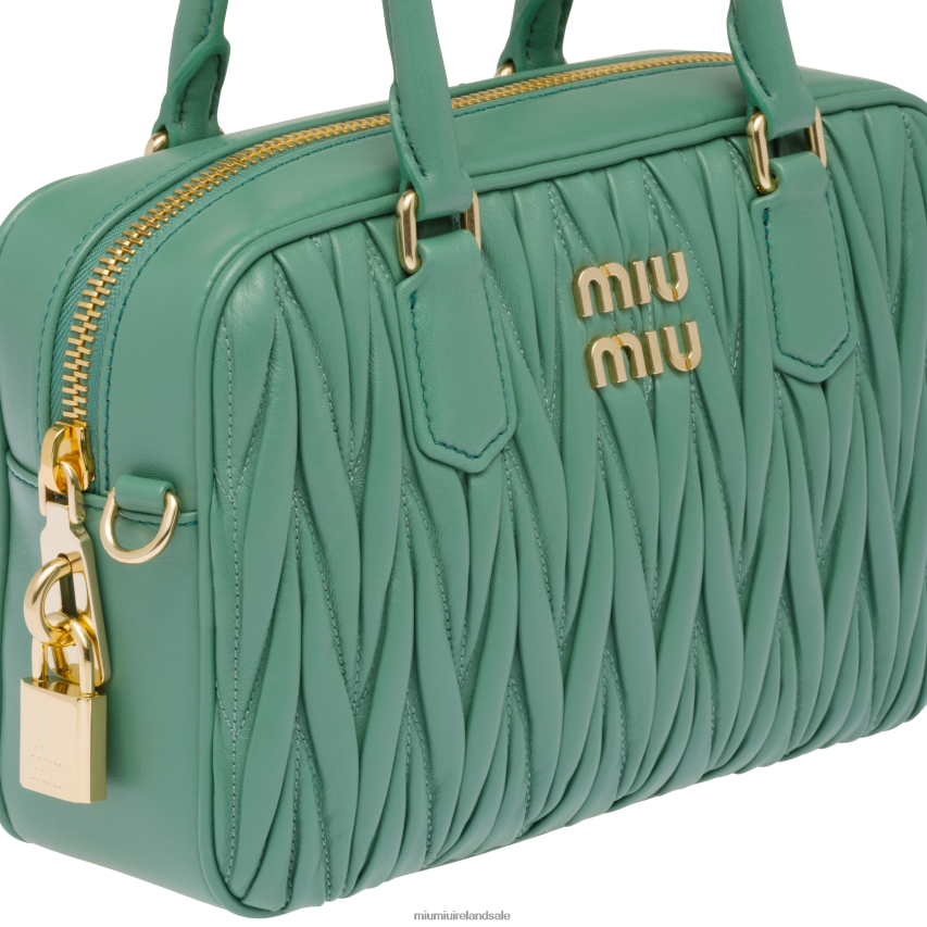 IE Miu MiuCollection Matelasse Nappa Leather Top-handle Bag Sage Green XJN62J68