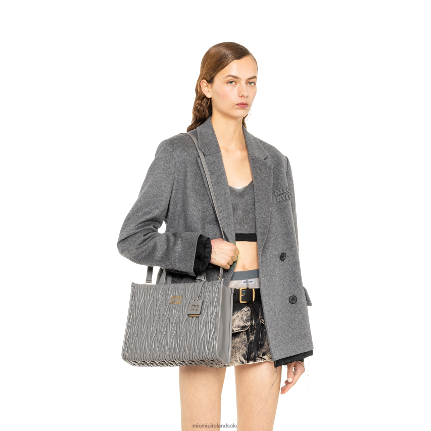 IE Miu MiuCollection Matelasse Nappa Leather Tote Marble Gray XJN62J55