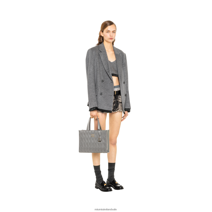 IE Miu MiuCollection Matelasse Nappa Leather Tote Marble Gray XJN62J55