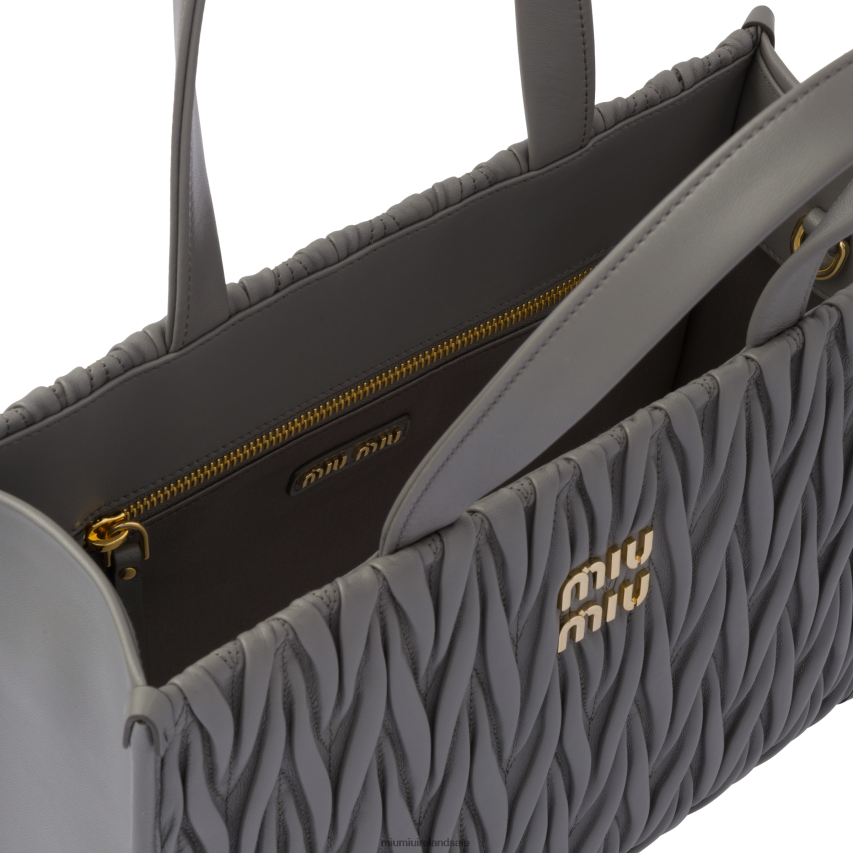 IE Miu MiuCollection Matelasse Nappa Leather Tote Marble Gray XJN62J55