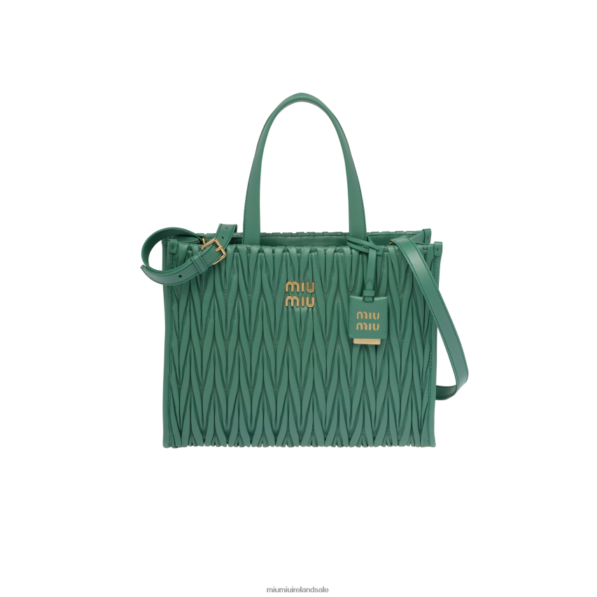 IE Miu MiuCollection Matelasse Nappa Leather Tote Sage Green XJN62J56