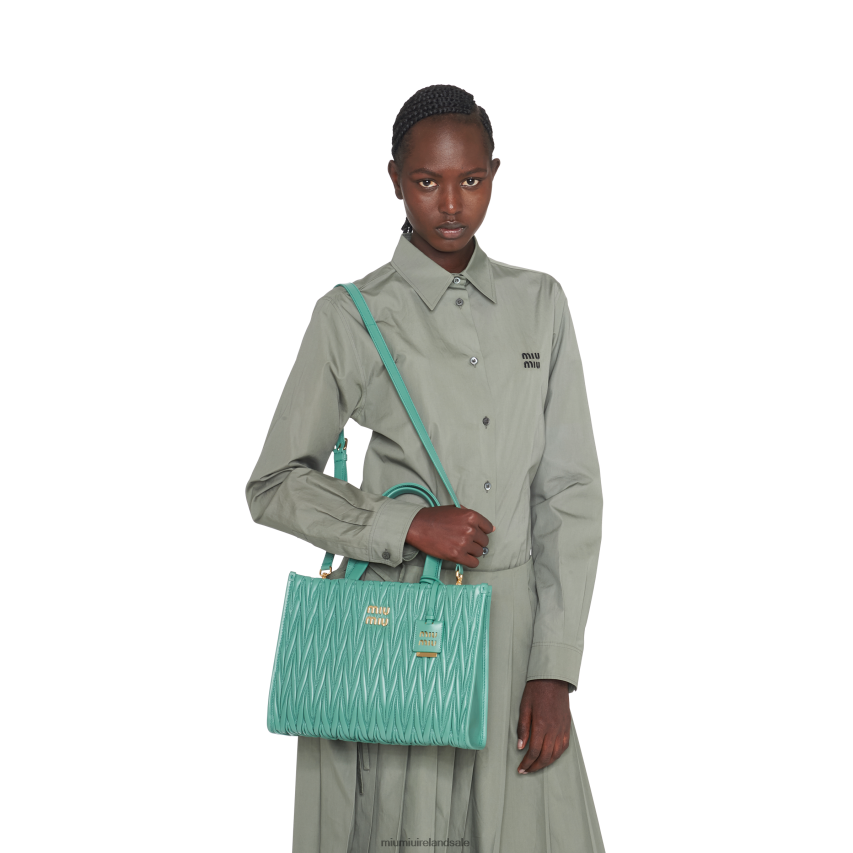 IE Miu MiuCollection Matelasse Nappa Leather Tote Sage Green XJN62J56