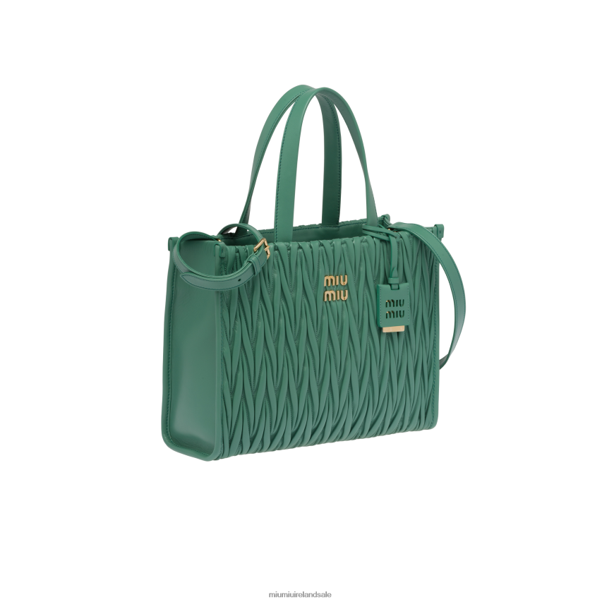 IE Miu MiuCollection Matelasse Nappa Leather Tote Sage Green XJN62J56