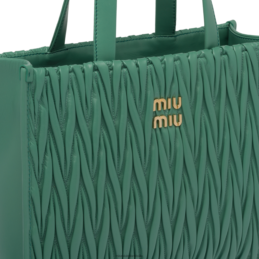 IE Miu MiuCollection Matelasse Nappa Leather Tote Sage Green XJN62J56