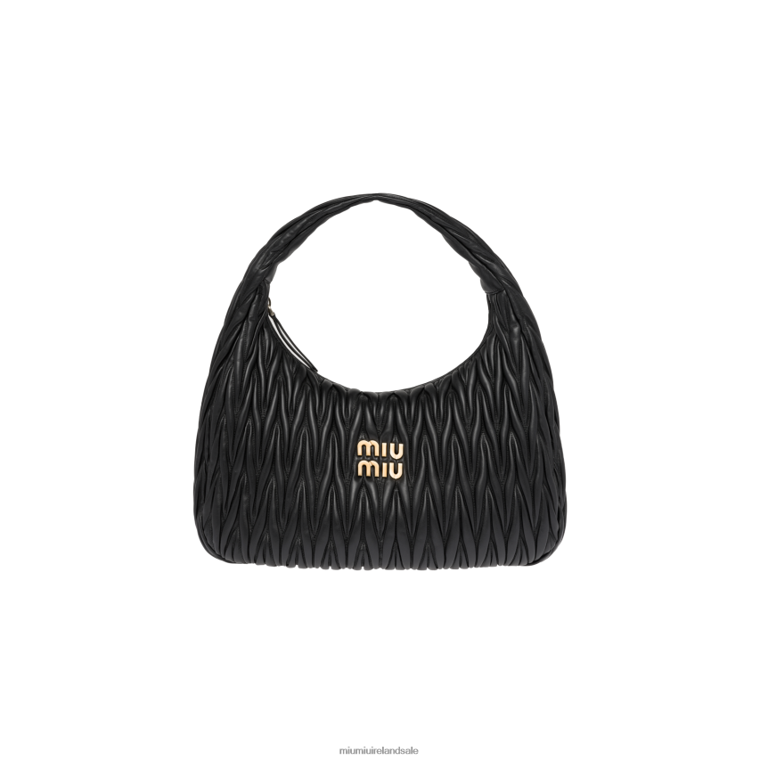 IE Miu MiuCollection Wander Matelasse Nappa Leather Hobo Bag Black XJN62J28
