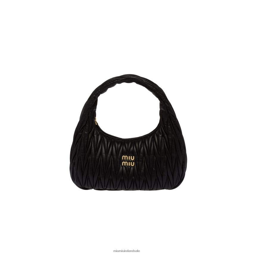 IE Miu MiuCollection Wander Matelasse Nappa Leather Hobo Bag Black XJN62J30
