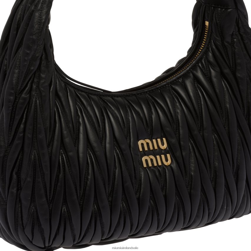 IE Miu MiuCollection Wander Matelasse Nappa Leather Hobo Bag Black XJN62J30