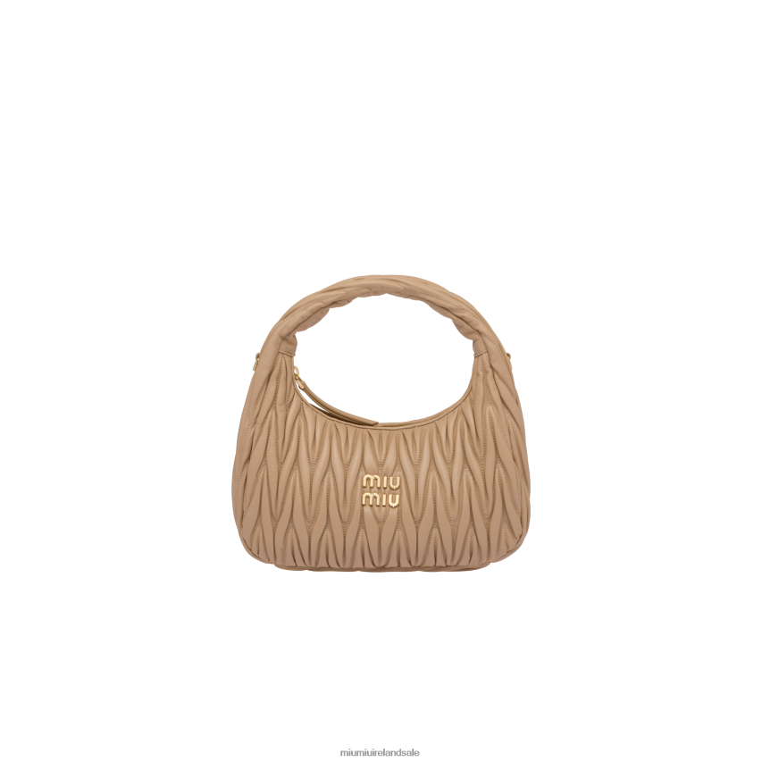 IE Miu MiuCollection Wander Matelasse Nappa Leather Hobo Bag Sand Beige XJN62J25