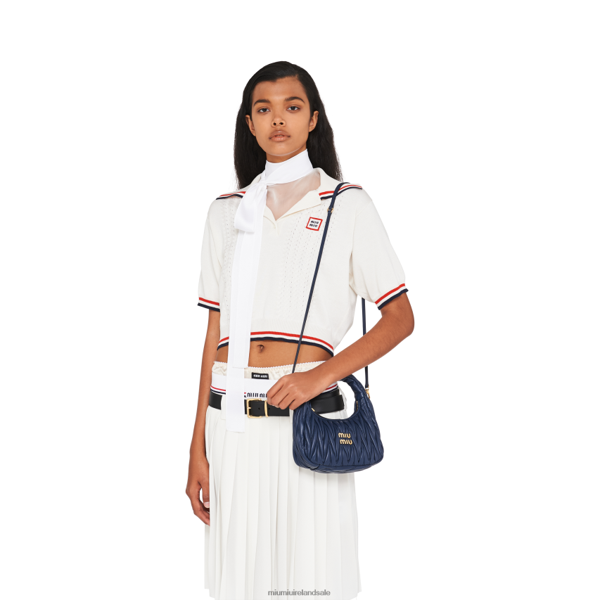 IE Miu MiuCollection Wander Matelasse Nappa Leather Mini Hobo Bag Baltic Blue XJN62J5