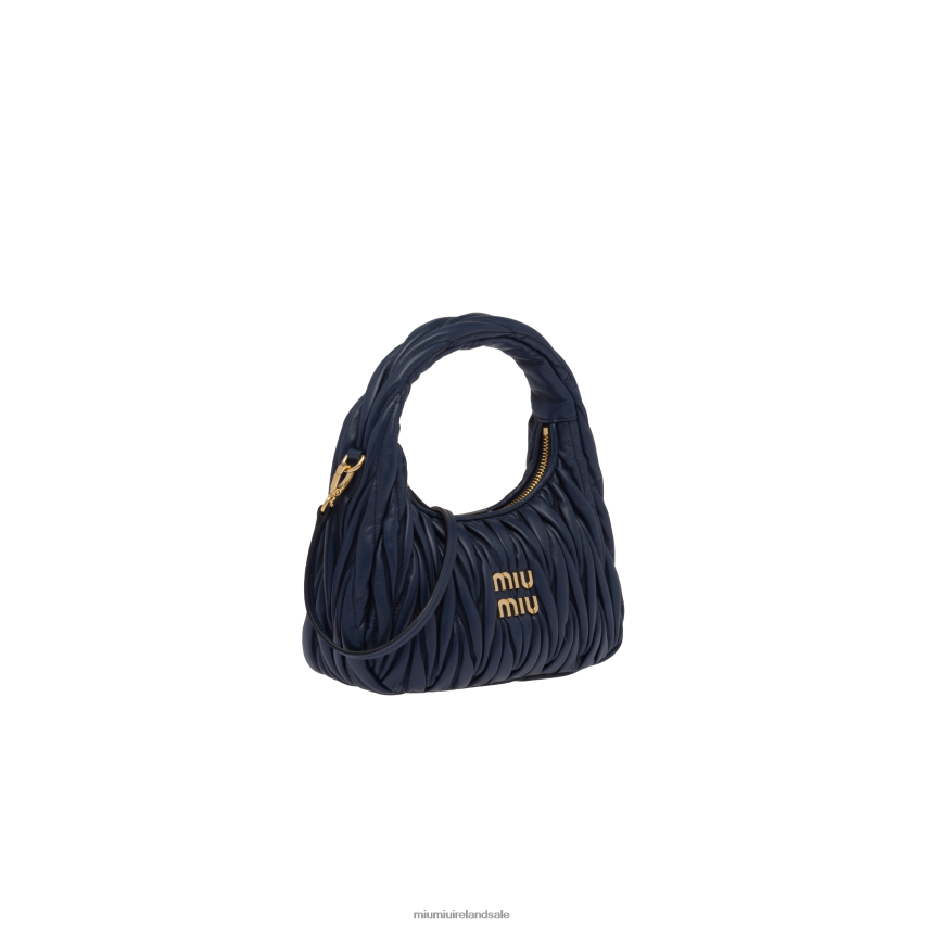 IE Miu MiuCollection Wander Matelasse Nappa Leather Mini Hobo Bag Baltic Blue XJN62J5