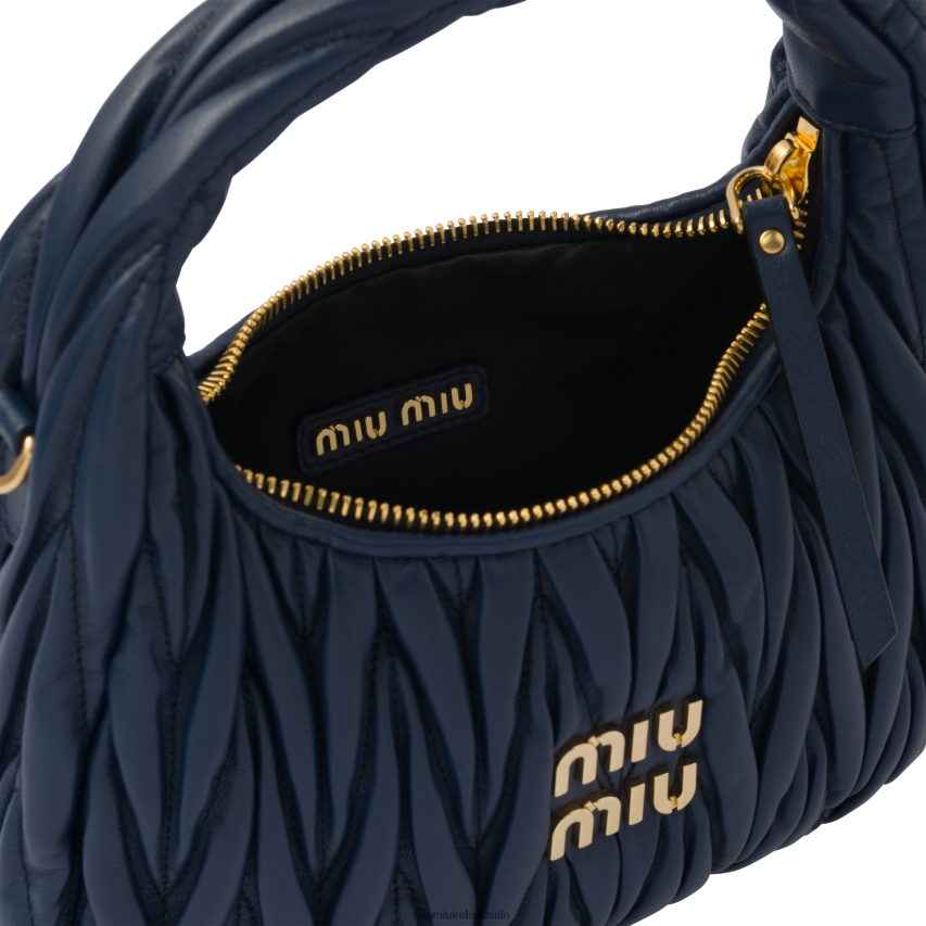 IE Miu MiuCollection Wander Matelasse Nappa Leather Mini Hobo Bag Baltic Blue XJN62J5