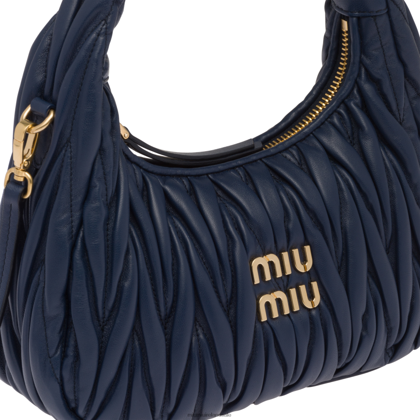 IE Miu MiuCollection Wander Matelasse Nappa Leather Mini Hobo Bag Baltic Blue XJN62J5